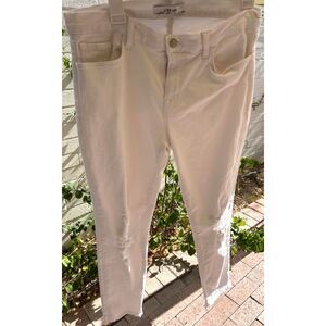 J Brand Womans Cropped Demented Jeans Size 32 White Denim Distressed Raw Hem